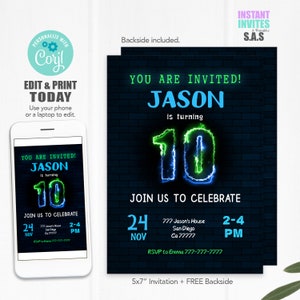 Boy Birthday Invitation, Boy Birthday Invites, Instant Download Boy Number Invitations, Boy704