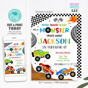 Monster Truck Invitation, Monster Truck Birthday Invites, Instant Download Monster Truck Invitations, MonsterTruck711