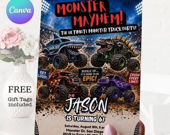 Monster Truck Birthday Invitation Template: Editable Boy Birthday Invite (Digital Download)