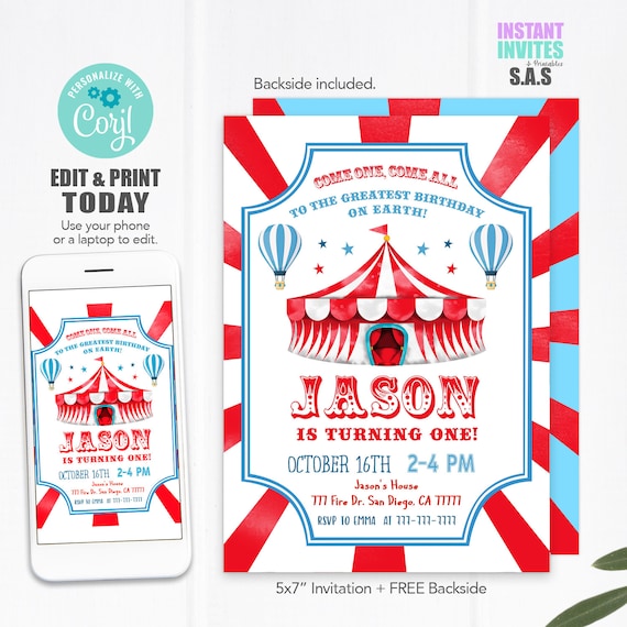 Circus Invitation Circus Invites Instant Download Circus Etsy
