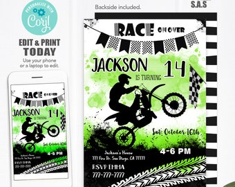 Bike Party Invitation, Dirt Bike Invites, Instant Download Dirt Bike Invitations, Bike712
