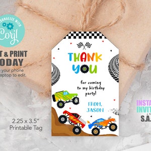 Monster Truck Tags, Monster Truck Geburtstag Tags, Monster Truck Favor Tags, MonsterTruck711