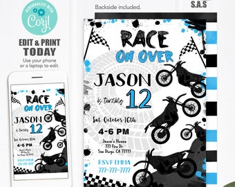 Bike Party Invitation, Dirt Bike Invites, Instant Download Dirt Bike Invitations, Bike708