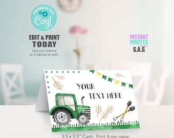 Tractor Food Labels: Editable Party Food Cards (Digital Download)