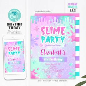 Slime Birthday Invitation: Editable Slime Party Invites (Digital Download)