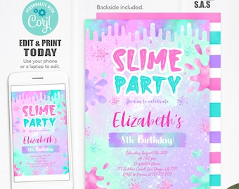 Slime Invitation, Slime Birthday Invites, Instant Download Slime Invitations, Slime701