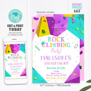 Rock Climbing Invitation, Rock Climbing Birthday Invites, Instant Download Rock Climbing Invitations, Rock703