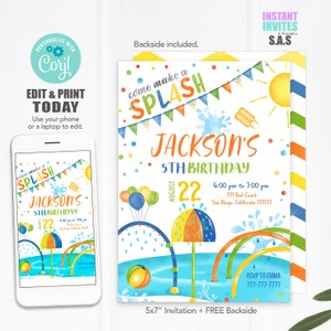 Splash Pad Invitation, Splash Pad Party Invite, Instant Download Splash Pad Invitations, Splashpad701