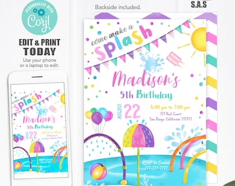 Splash Pad Invitation, Splash Pad Party Invite, Instant Download Splash Pad Invitations, Splashpad703