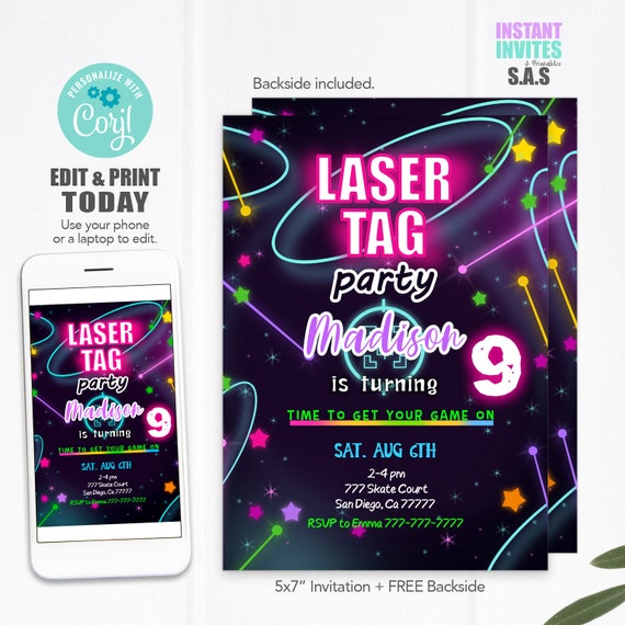 Laser Tag Invitation Laser Tag Invites Instant Download Etsy