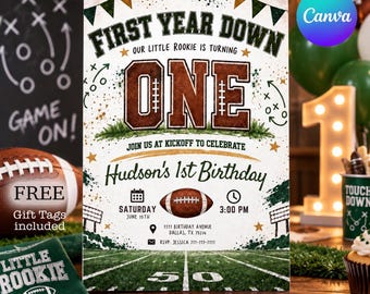 Football First Birthday Invitation, Little Rookie 1st Birthday Invite (Digital Download) Football805