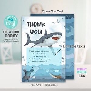 Shark Thank You Card, Shark Cards, Shark Thank You Cards, Shark702 - Etsy