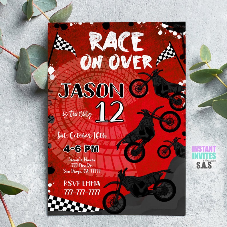 Bike Party Invitation Dirt Bike Invites Instant Download | Etsy