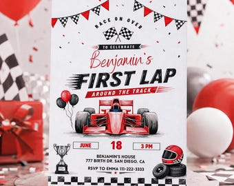 Race Car 1st Birthday Invitation Template: Editable Racing Birthday Invite (Digital Download) RaceCar802