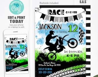 Bike Party Invitation, Dirt Bike Invites, Instant Download Dirt Bike Invitations, Bike709