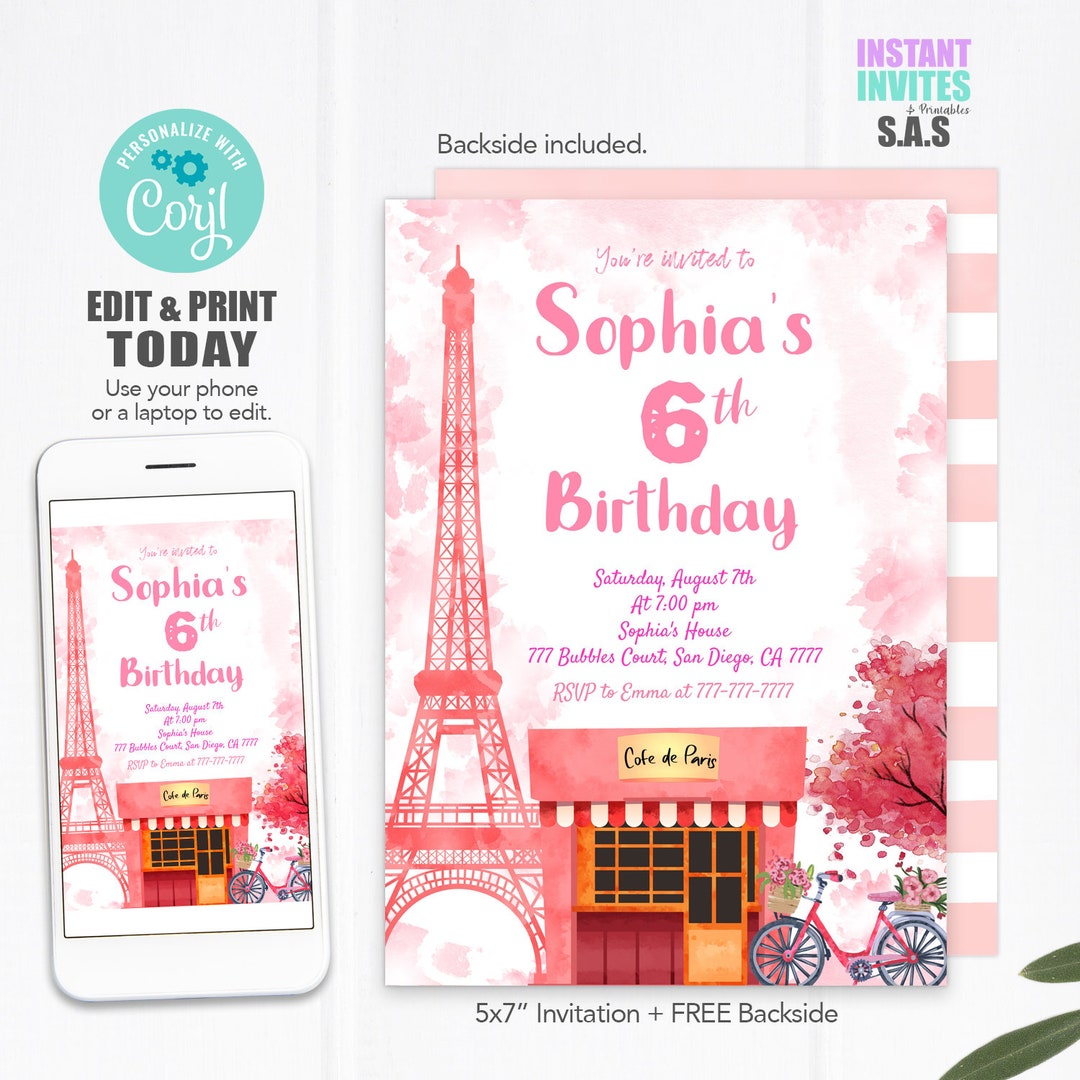 Paris Invitation Paris Invites Instant Download Paris Etsy