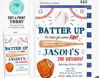 Baseball Invitation, Baseball Invites, Instant Download Baseball Party Invitations, Baseball712