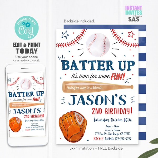 Baseball Invitation, Baseball Invites, Instant Download Baseball Party Invitations, Baseball712