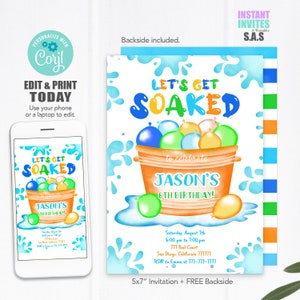 Water Balloon Birthday Invitation: Editable Template (Digital Download)
