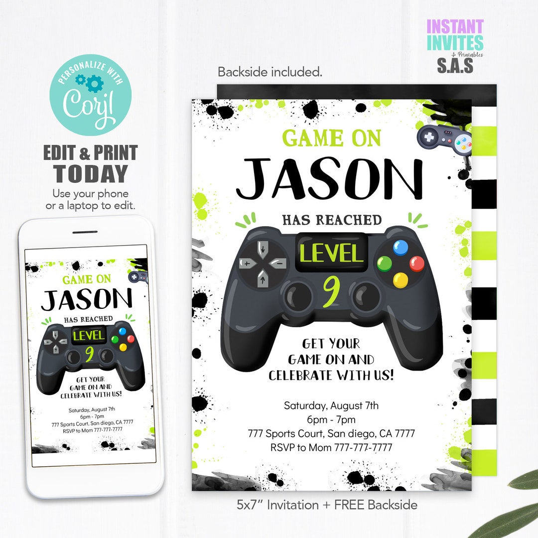 Video Games Invitation, Video Games Invites, Instant Download Video ...