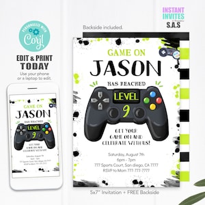 Video Games Invitation, Video Games Invites, Instant Download Video Games Invitations, VideoGames704 image 1