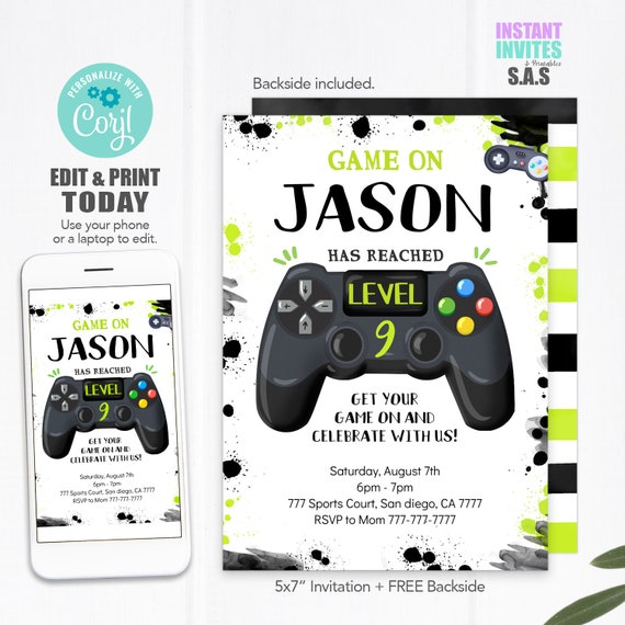 Video Game Party Invitation Gaming Birthday Invitation 