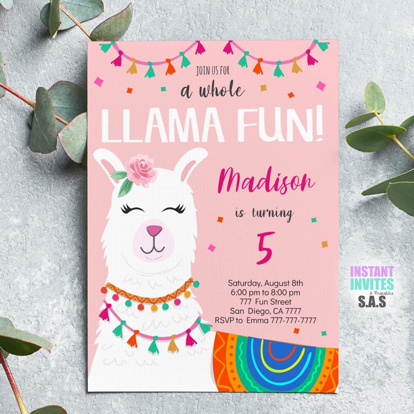 Llama Birthday Invitation, Whole Llama Fun Invites, Instant Download ...