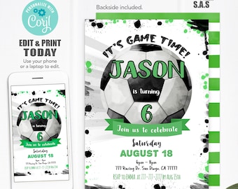 Soccer Birthday Invitation, Soccer Invitation, Soccer Invites, Instant Download Soccer Invitations, Soccer705