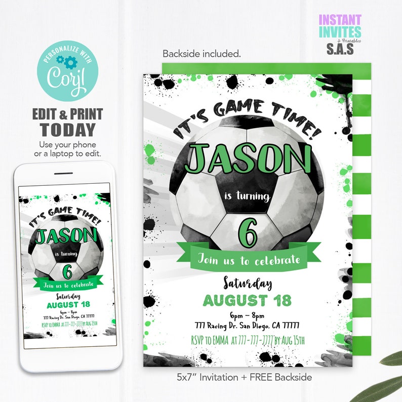 Soccer Birthday Invitation Soccer Invitation Soccer Invites Instant Download Soccer Invitations Soccer705