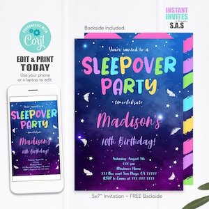 Sleepover Birthday Invitation, Sleepover Party Invite, Instant Download Sleepover Party Invitation, Sleepover Birthday Invite, Sleepover703A