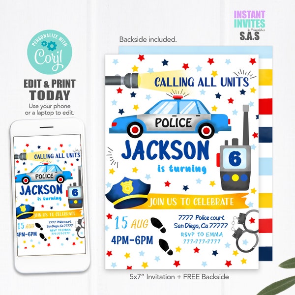 Police Invitation, Police Invites, Instant Download Police Invitations, Police701