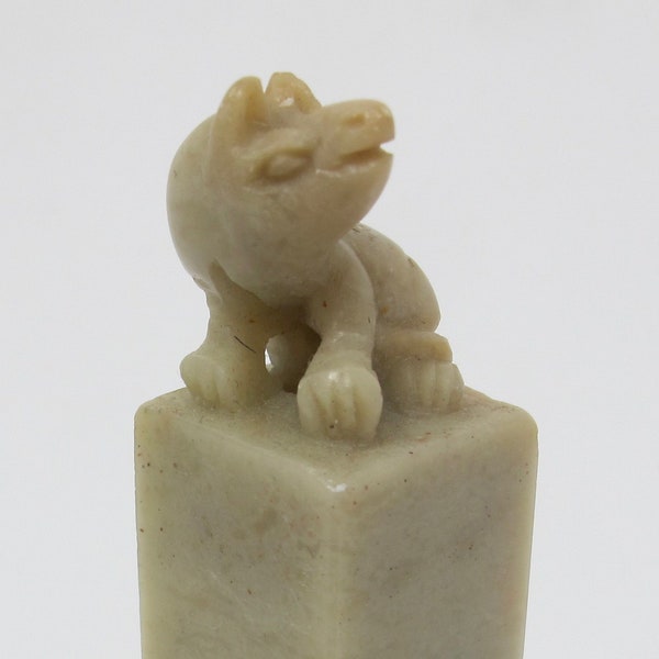 Chinese Marble Name Chop Seal With Animal on Top