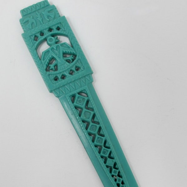 1960s Turquoise Plastic Native American Thunderbird Letter Opener