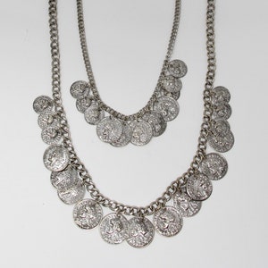 Silver Double Strand Necklace With Imitation French Franc Coins
