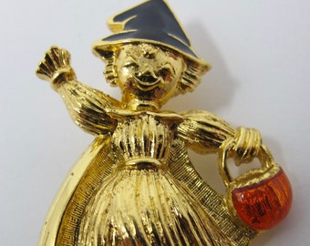 Halloween Scarecrow Witch Girl Brooch