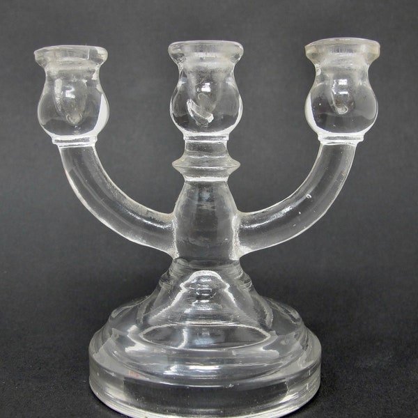 Small 3" x 3" Clear Glass Three-Armed Candelabra Candle Holder