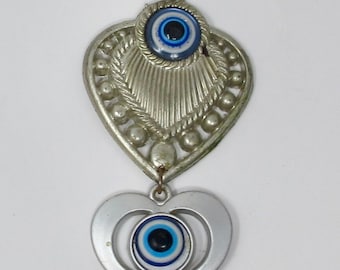 Vintage Blue & Silver Turkish Evil Eye Charm With Blue Glass Seed Bead Tassel