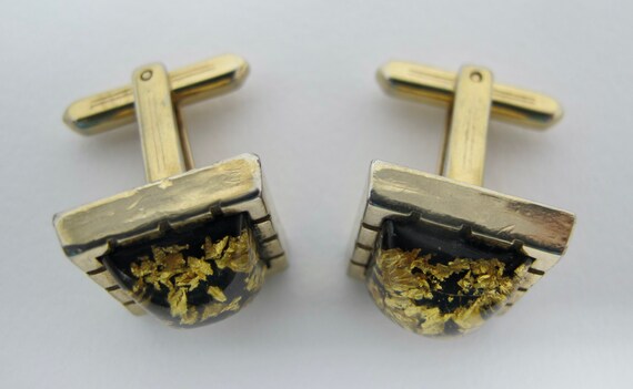 1960s Black & Gold Confetti Lucite Cufflinks - image 2