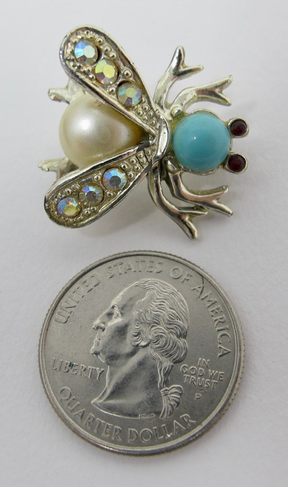 1960s Aurora Borealis Rhinestone Fly Insect Bug B… - image 3