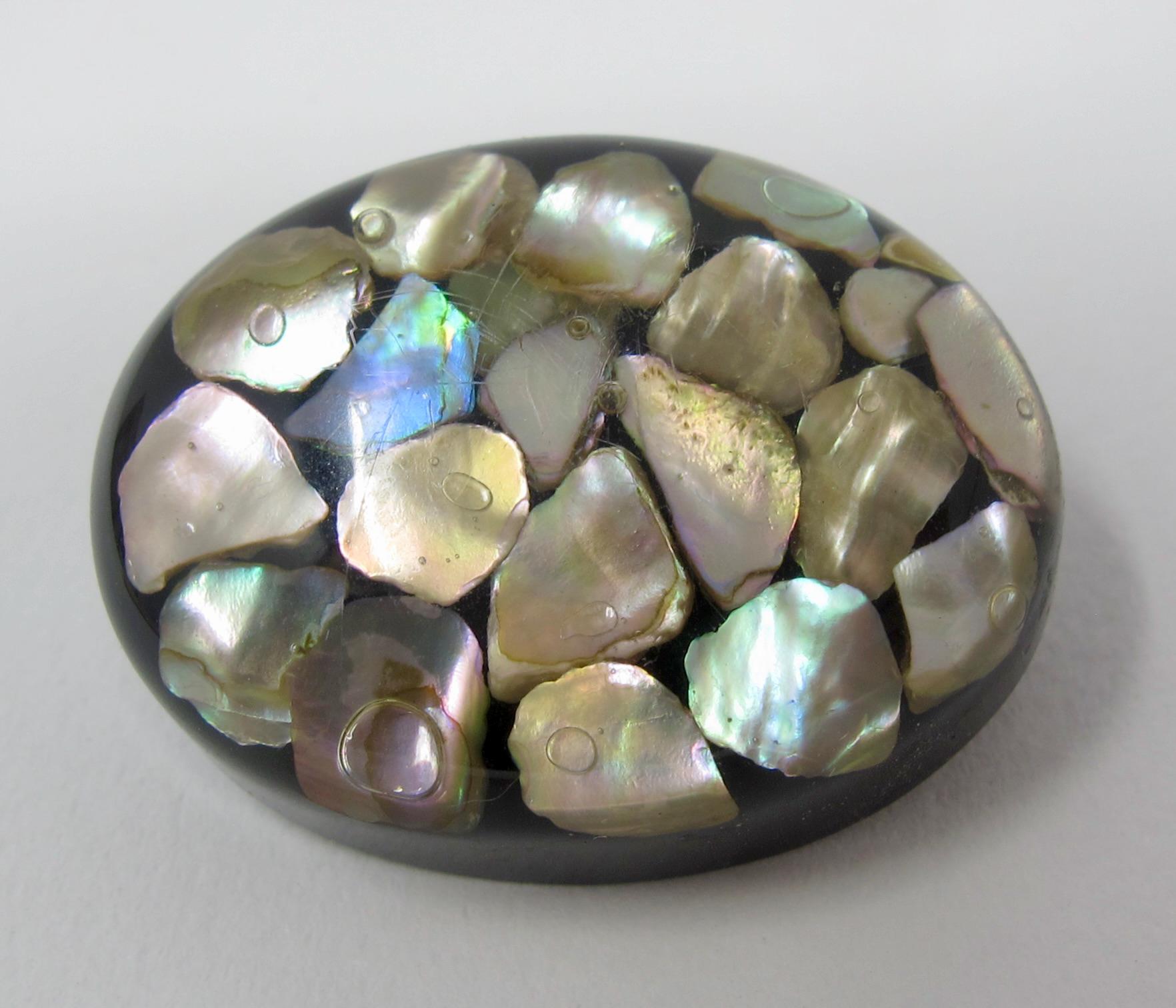 Shell Brooce 1960s Black & Clear Lucite Brooch With Abalone Shells - Etsy