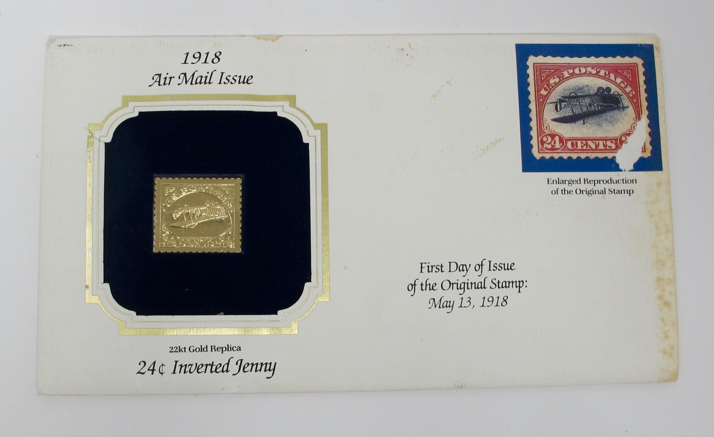 22K Gold Replica of 1918 Inverted Jenny U.S. Postage Stamp