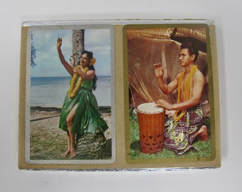 Assorted Vintage Playing Cards in Hawaiian Box