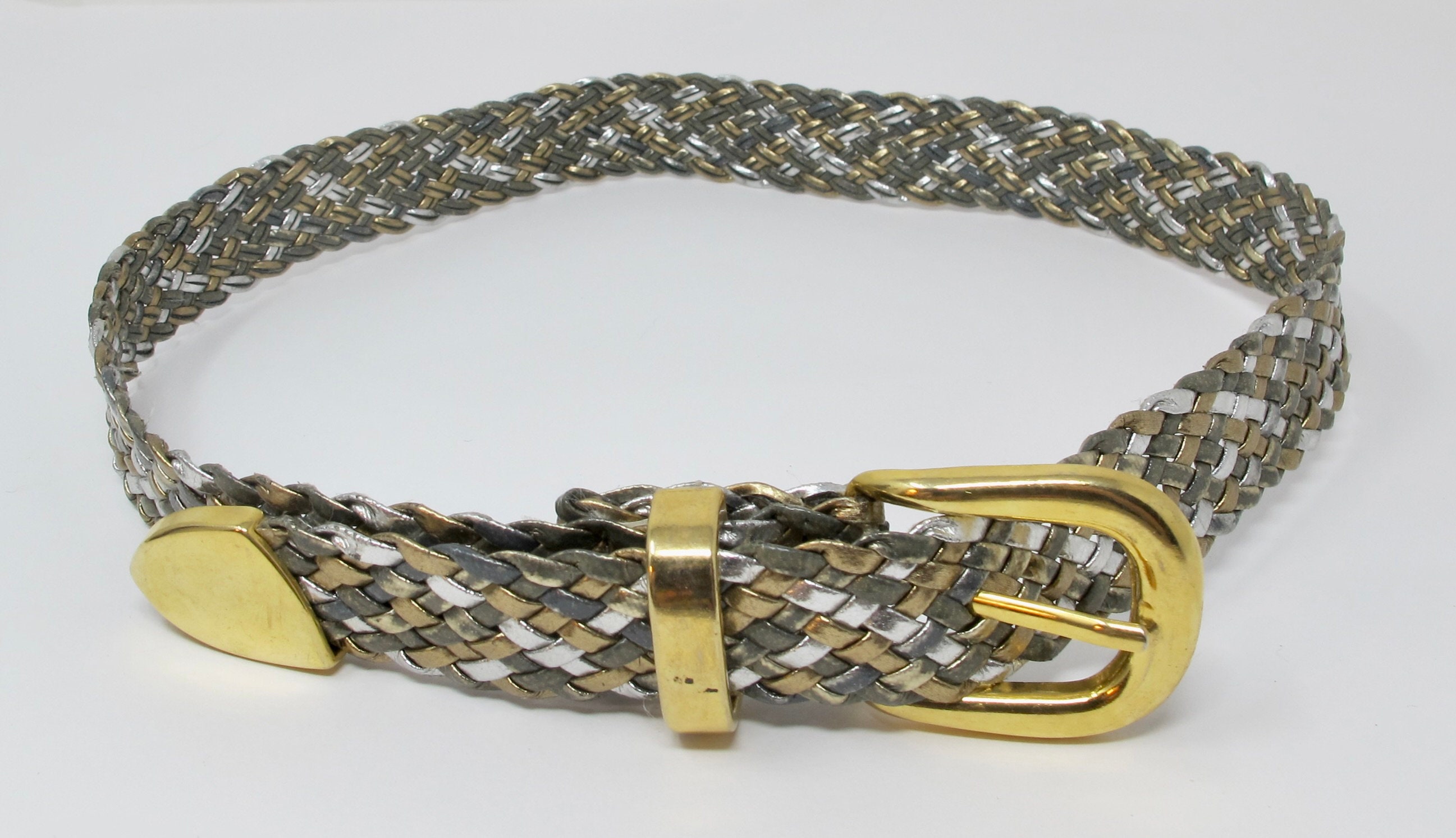 1970s Braided Silver & Gold Imitation Leather Disco Belt  display picture 3