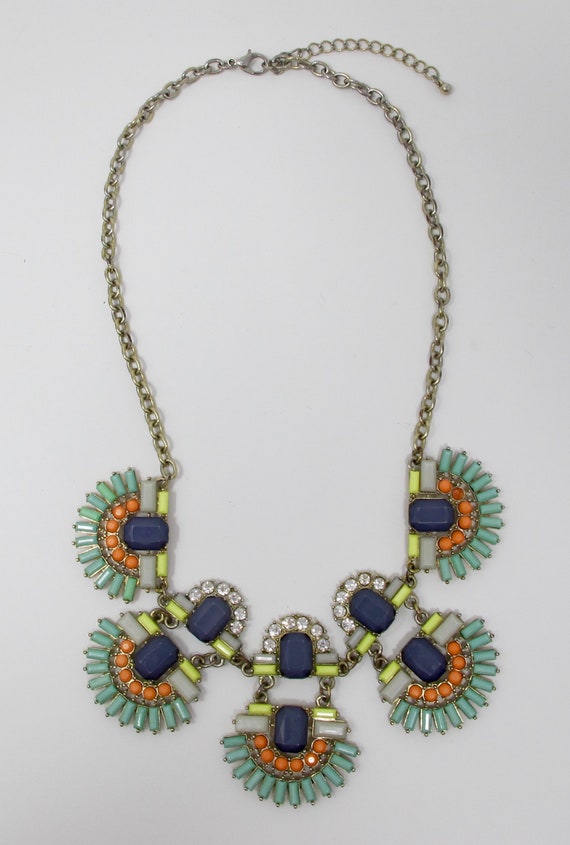 Adjustable Bib Necklace With Acrylic Stones & Rhi… - image 2