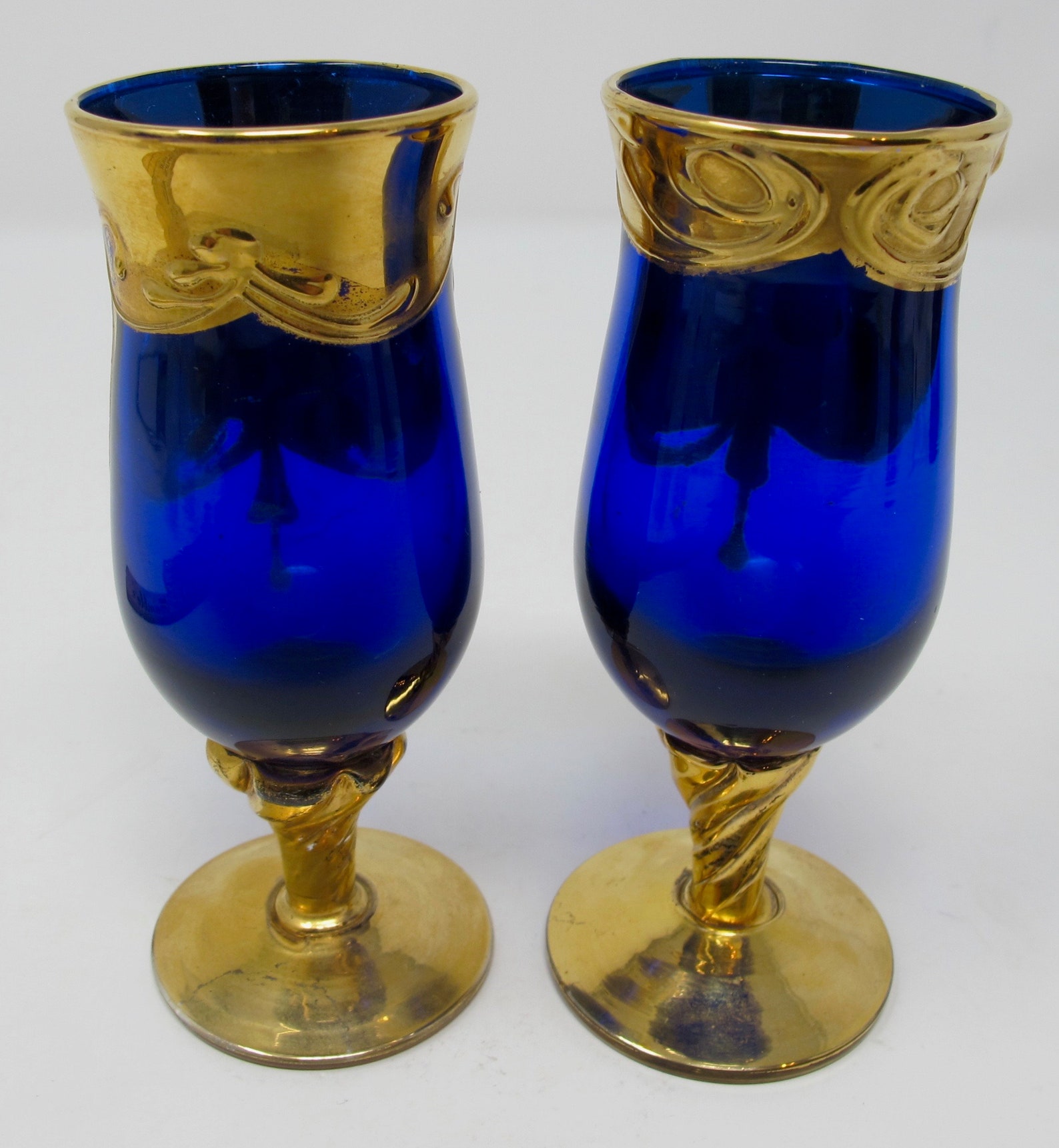 Murano Cobalt Blue & Gold Cordial Glasses Set of 2 Etsy