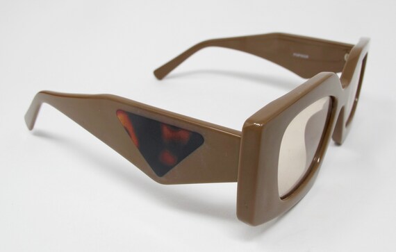 Vintage Rectangular Brown Plastic Sunglasses With… - image 3