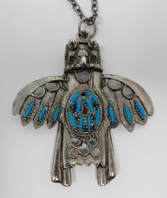 Native American Faux Turquoise Thunderbird Necklac