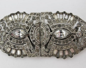 Coro Duette Crystal Rhinestone Fur Clips Brooch Pin, 1930s