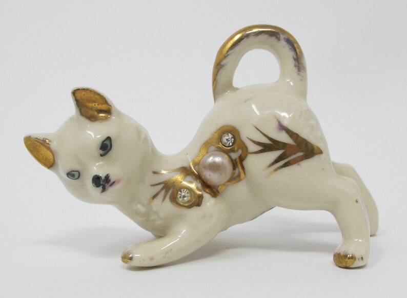 Nippon Yoko Boeki White & Gold Porcelain Cat Figurine Etsy