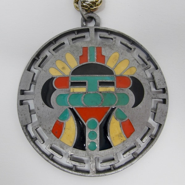 Gold Crown Southwestern Kachina Medallion Necklace